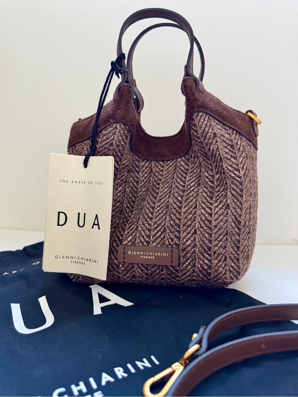Gianni Chiarini Firenze "Dua" Woven Straw & Suede Crossbody Bag (NWT & Dust Bag)